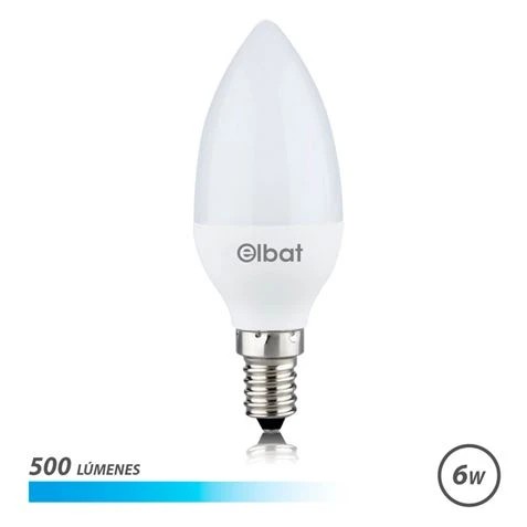 [EB0457] Elbat Bombilla LED C37 6W 500LM E14 Luz Fria - Ahorro de Energia - Larga Vida Util - Facil Instalacion - Color Blanco
