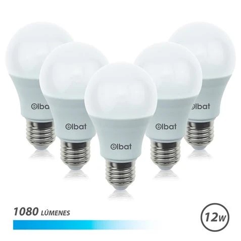 [EB0484] Elbat Pack 5 Unidades - Potencia 12W - Lumenes 1080 - Tipo de Luz 6500K Luz Fria - Casquillo E27 - Angulo 220º - Dimensiones 60X120mm - 30.000 Horas de Vida - 15.000 Encendidos