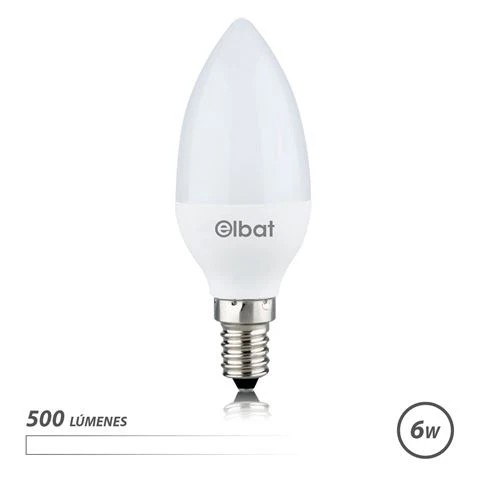 [EB0485] Elbat Bombilla LED - Potencia: 6W - Lumenes: 500 - Tipo de Luz: 4000K Luz Blanca - Casquillo: E14 - Angulo: 180º - Dimensiones: 37X100mm - 30.000 Horas de Vida - 15.000 Encendidos - Color Blanco