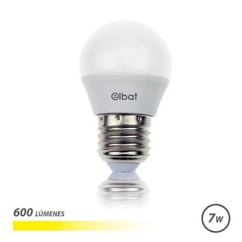 [EB0489] Elbat Bombilla LED - Potencia: 7W - Lumenes: 600 - Tipo de Luz: 3000K Luz Calida - Casquillo: E27 - Angulo: 220º - Dimensiones: 45X78mm - 30.000 Horas de Vida - 15.000 Encendidos - Color Blanco