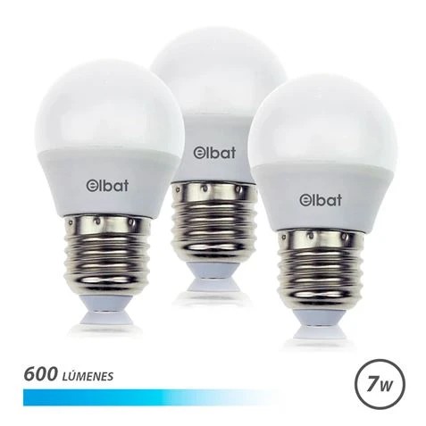[EB0490] Elbat Pack 3 Bombillas - Potencia 7W - Lumenes 600 - Tipo de Luz 6500K Luz Fria - Casquillo E27 - Angulo 220º - Dimensiones 45X78mm - 30.000 Horas de Vida - 15.000 Encendidos