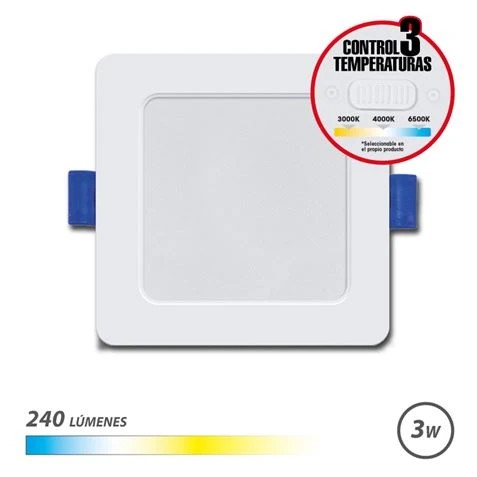 [EB0527] Elbat Downlight Cuadrado 3W - 240Lm - Selector 3 Temperaturas - Color Blanco