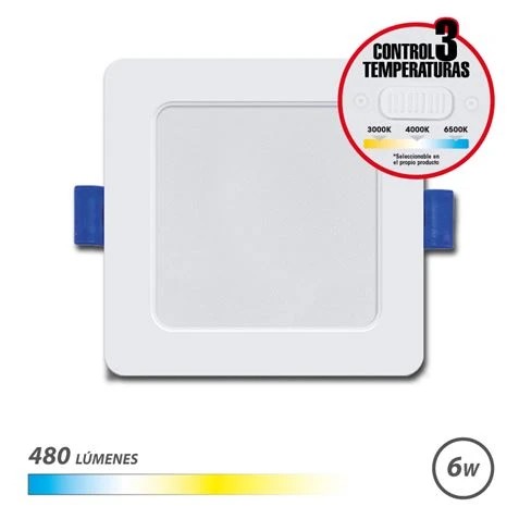 [EB0528] Elbat Downlight Cuadrado 6W - 480Lm - Selector 3 Temperaturas - Color Blanco