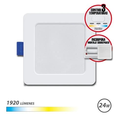 [EB0532] Elbat Downlight Cuadrado 24W - 1920Lm - Selector 3 Temperaturas+Sobrepared - Color Blanco