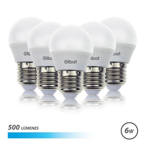 [EB0535] Elbat Pack 5 Bombillas LED G45 - 6W - 500Lm - E27 - Luz Fria - Color Blanco