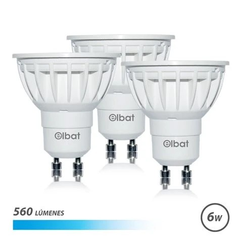 [EB0536] Elbat Pack 3 Bombillas LED Gu10 - 6W - 560Lm - Luz Fria - Color Blanco