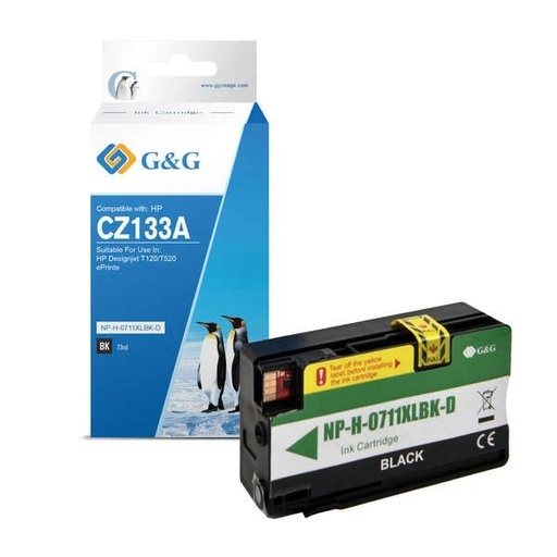 [GG-711XLBK(PG)] G&G HP 711XL Negro Cartucho de Tinta Pigmentada Generico - Reemplaza CZ133A/CZ129A