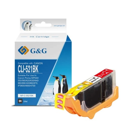 [GG-CLI521BK] G&G Canon CLI521 Negro Cartucho de Tinta Generico - Reemplaza 2933B001