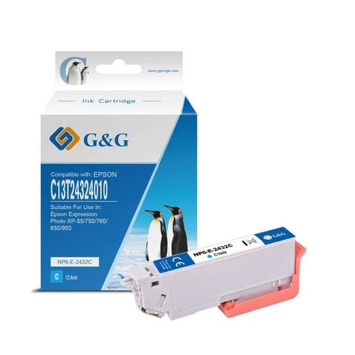 [GG-T2432] G&G Epson T2432/T2422 (24XL) Cyan Cartucho de Tinta Generico - Reemplaza C13T24324012/C13T24224012