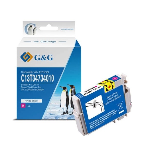 [GG-T3473(PG)] G&G Epson T3473/T3463 (34XL) Magenta Cartucho de Tinta Pigmentada Generico - Reemplaza C13T34734010/C13T34634010