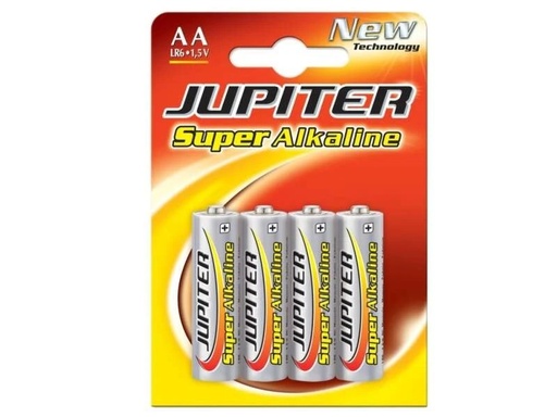 [JU040306] Jupiter Pack de 4 Pilas Alcalinas LR6 AA - Alta Tecnologia - Fiabilidad - Elevado Rendimiento - Maximas Prestaciones