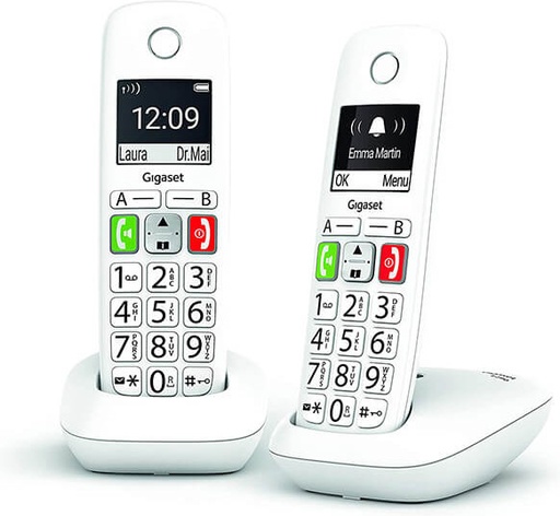 [L36852-H2901-D202] Gigaset E290 Duo Telefono Inalambrico Dect + 1 Supletorio - Pantalla Grande en B/N - Teclas con Numeros Grandes - Volumen con Funcion Amplificador - Gran Autonomia