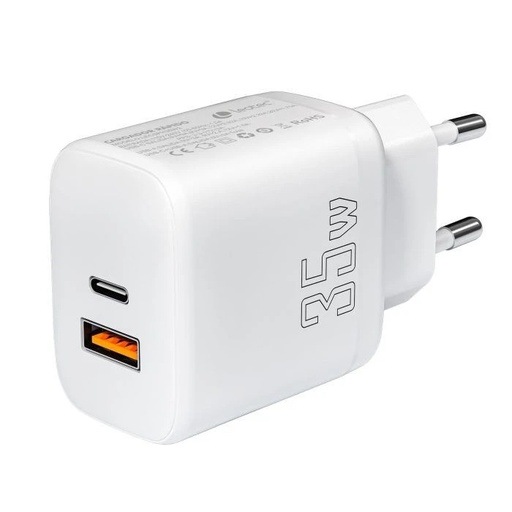 [LECSPH35W2W] Leotec Cargador para Smartphone 35W con Puertos USB-C PD 3.0 y USB-A - Proteccion contra Sobrecorriente y Cortocircuito - Color Blanco