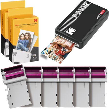 [P210RB60] Kodak Mini 2 Retro Pack de Impresora Fotografica Portatil Bluetooth + 60 Hojas de Papel Fotografico - Formato de Impresion 5,3x8,6cm - Alimentacion por Bateria - Color Negro