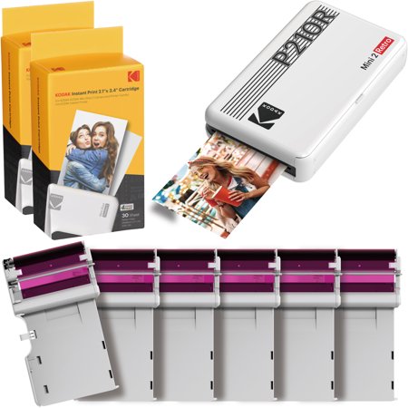 [P210RW60] Kodak Mini 2 Retro Pack de Impresora Fotografica Portatil Bluetooth + 60 Hojas de Papel Fotografico - Formato de Impresion 5,3x8,6cm - Alimentacion por Bateria - Color Blanco