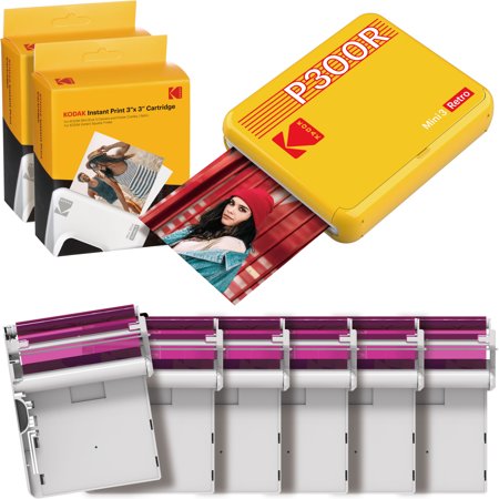 [P300RY60] Kodak Mini 3 Retro Pack de Impresora Fotografica Portatil Bluetooth + 60 Hojas de Papel Fotografico - Formato de Impresion 7.62x7.62cm - Alimentacion por Bateria - Color Amarillo