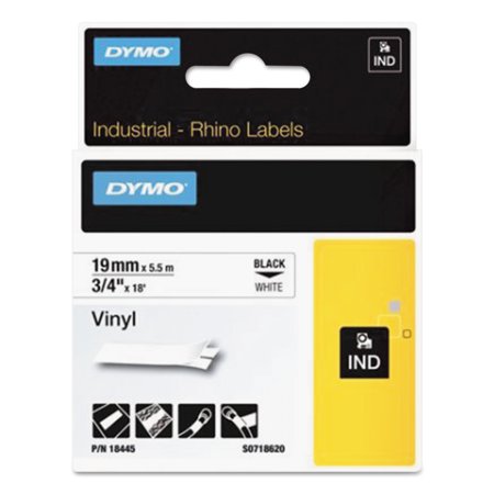 [S0718620] Dymo ID1-19 18445 Cinta de Etiquetas de Vinilo Industrial Original para Rotuladora - Texto negro sobre fondo blanco - Ancho 19mm x 5.5 metros - S0718620