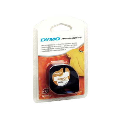 [S0718850] Dymo LetraTag S0718850 Cinta de Etiquetas Textiles de adhesion por plancha Original para Rotuladora - Texto negro sobre fondo blanco - Ancho 12mm x 2 metros (18769)