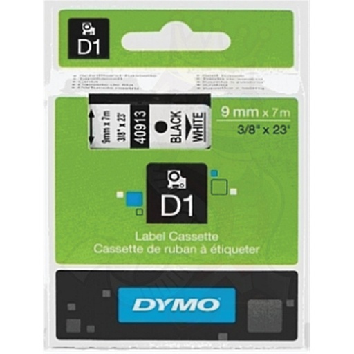 [S0720680] Dymo D1 40913 Cinta de Etiquetas Original para Rotuladora - Texto negro sobre fondo blanco - Ancho 9mm x 7 metros - S0720680