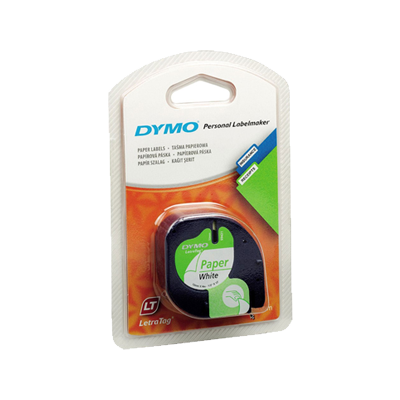 [S0721510] Dymo LetraTag S0721510 Cinta de Etiquetas Original para Rotuladora - Texto negro sobre fondo blanco - Ancho 12mm x 4 metros (91200)
