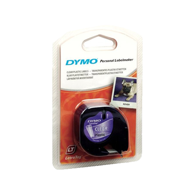 [S0721530] Dymo LetraTag S0721530 Cinta de Etiquetas Original para Rotuladora - Texto negro sobre fondo transparente - Ancho 12mm x 4 metros (12267)