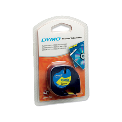 [S0721620] Dymo LetraTag S0721620 Cinta de Etiquetas Original para Rotuladora - Texto negro sobre fondo amarillo - Ancho 12mm x 4 metros (91202)
