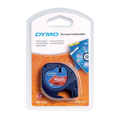 [S0721630] Dymo LetraTag S0721630 Cinta de Etiquetas Original para Rotuladora - Texto negro sobre fondo rojo - Ancho 12mm x 4 metros (91203)