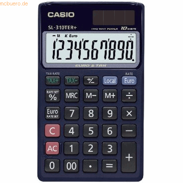 [SL-310TER+] Casio SL-310TER+ Calculadora de Bolsillo - Pantalla LC Extragrande de 10 Digitos - Funcion Conversor de Euros - Color Azul Oscuro