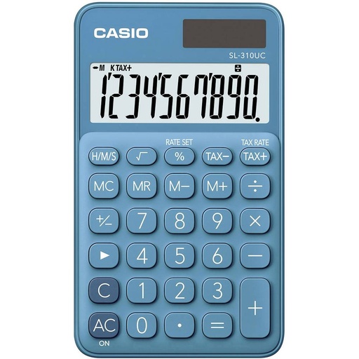 [SL-310UC-BU] Casio SL-310UC Calculadora de Bolsillo - Calculo de Impuestos - Pantalla LCD de 10 Digitos - Solar y Pilas - Color Azul