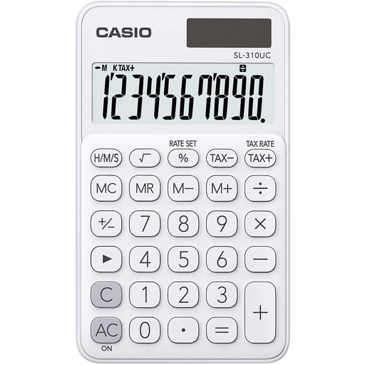 [SL-310UC-WE] Casio SL-310UC Calculadora de Bolsillo con Pantalla LCD de 10 Digitos - Calculo de Impuestos - Alimentacion Solar y Pilas - Compacta y Ligera - Color Blanco