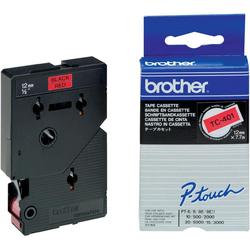 [TC401] Brother TC401 Cinta Laminada Original para Rotuladora - Texto Negro sobre Fondo Rojo - Ancho 12mm x 7 metros
