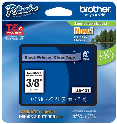 [TZE121] Brother TZe121 Cinta Laminada Original de Etiquetas - Texto negro sobre fondo transparente - Ancho 9mm x 8 metros