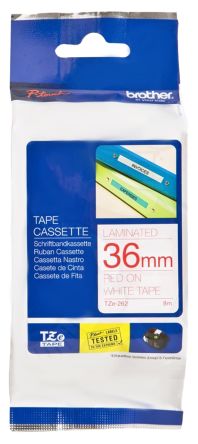 [TZE262] Brother TZe262 Cinta Laminada Original de Etiquetas - Texto rojo sobre fondo blanco - Ancho 36mm x 8 metros