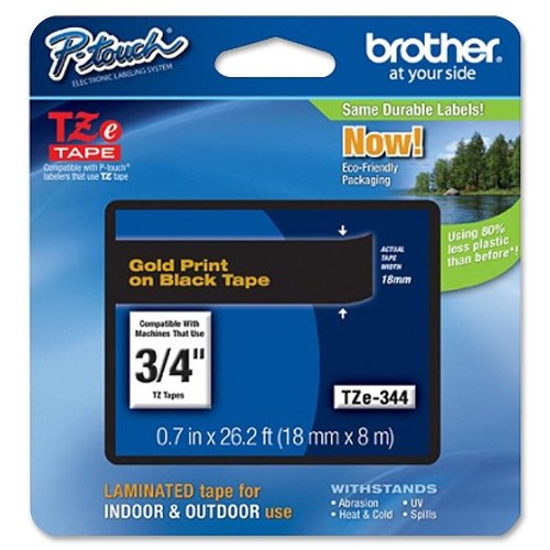 [TZE344] Brother TZe344 Cinta Laminada Original de Etiquetas - Texto dorado sobre fondo negro - Ancho 18mm x 8 metros