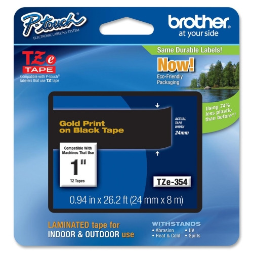 [TZE354] Brother TZe354 Cinta Laminada Original de Etiquetas - Texto dorado sobre fondo negro - Ancho 24mm x 8 metros