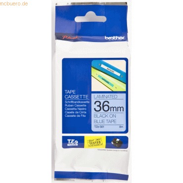 [TZE561] Brother TZe561 Cinta Laminada Original de Etiquetas - Texto negro sobre fondo azul - Ancho 36mm x 8 metros