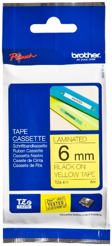 [TZE611] Brother TZe611 Cinta Laminada Original de Etiquetas - Texto negro sobre fondo amarillo - Ancho 6mm x 8 metros