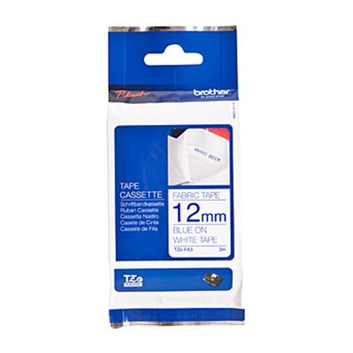 [TZEFA3] Brother TZeFA3 Cinta Textil Original de Etiquetas - Texto azul sobre fondo blanco - Ancho 12mm x 3 metros