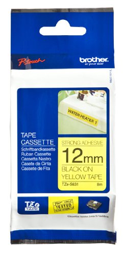 [TZeS631] Brother TZeS631 Cinta Laminada Super Adhesiva Original de Etiquetas - Texto negro sobre fondo amarillo - Ancho 12mm x 8 metros