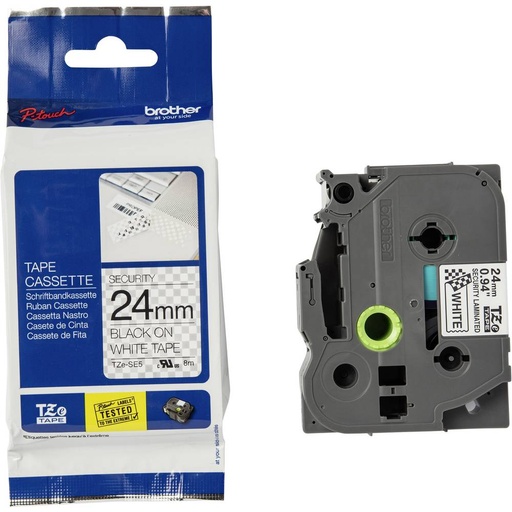 [TZeSE5] Brother TZeSE5 Cinta Laminada de Seguridad Original de Etiquetas - Texto negro sobre fondo blanco - Ancho 24mm x 8 metros