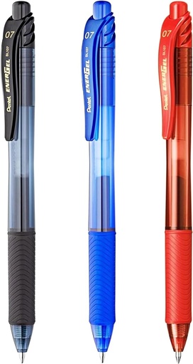 [XBL107-ABC] Pentel EnerGel X Pack de 3 Boligrafos de Bola Retractiles Tinta Gel - Punta 0.7mm - Trazo 0.35mm - Recargable - Grip de Agarre - 50% de Materiales Reciclados - Color Negro, Azul y Rojo