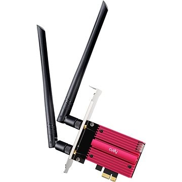 [WE9300] Cudy Adaptador de Red PCIe Tribanda WiFi 7 BE9300 - Bluetooth 5.4 - Disipador Termico - Color Negro/Rojo