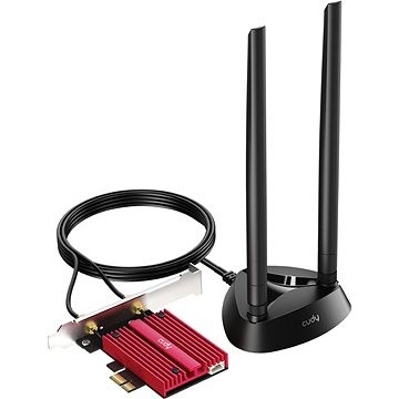 [WE9300S] Cudy Adaptador de Red PCIe Tribanda WiFi 7 BE9300 - Bluetooth 5.4 - Disipador Termico - Base de Antena Magnetizada - Color Negro/Rojo