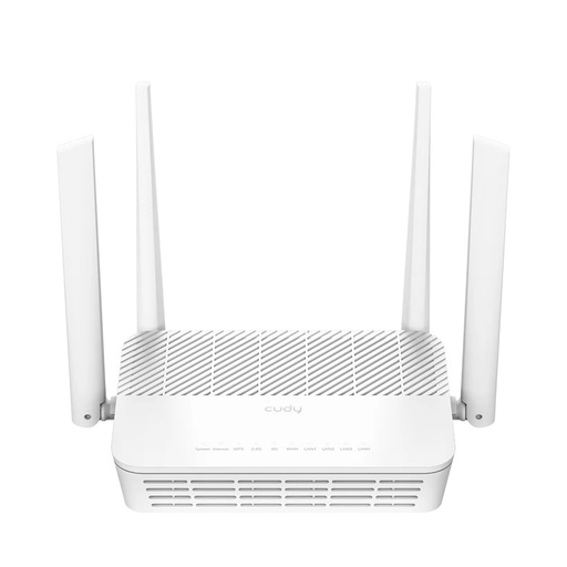 [WR3000S] Cudy Router WiFi 6 Mesh Gigabit Dual Band AX3000 - Velocidad hasta 1000Mbps - 5 Puertos - 4 Antenas Fijas de 5dBi - Tecnologia MU-MIMO - Color Blanco