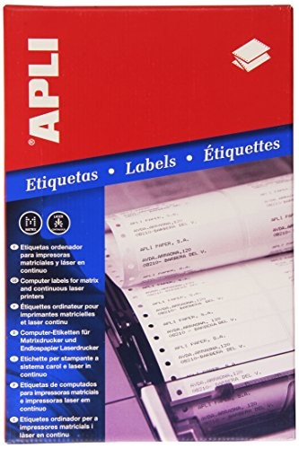 [00003] Apli Caja de 6.000 Etiquetas en Continuo 88.9 x 23.3mm - 500 Pliegues x 12 Etiquetas - Adhesivo Permanente - Cantos Romos - Color Blanco