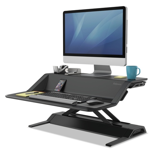 [0007901] Fellowes Sit-Stand Lotus Estación de Trabajo - 22 Ajustes en Altura - Ofrece una Maxima Estabilidad - Dos Amplias Superficies - Color Negro