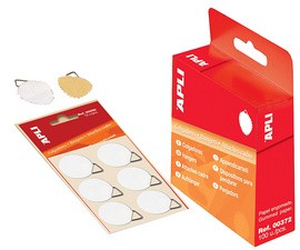 [00090] Apli Pack de 12 Colgadores Autoadhesivos Redondos Ø 30mm - Triangulo Metalico de Soporte - Base Adhesiva Blanca - Gran Resistencia - Ideal para Fotos, Calendarios y Posteres