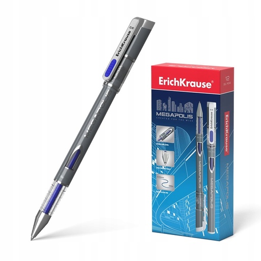 [00092] Erichkrause Megapolis Gel Boligrafo Tinta Gel - Punta de 0.5mm - Cuerpo Redondo Opaco - Ventanilla de Control de Tinta - Color Azul