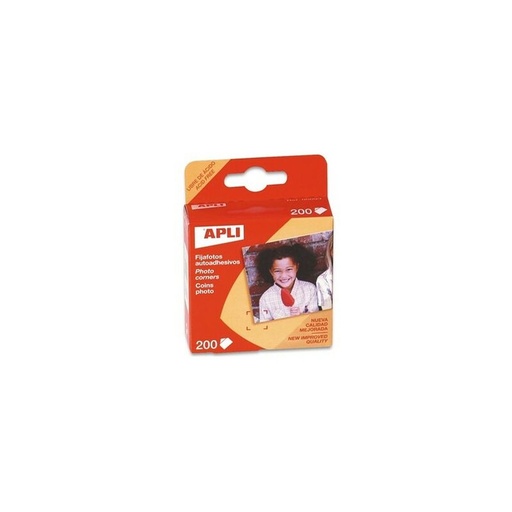 [00093] Apli Pack de 200 Fijafotos Autoadhesivos 18 x 17 mm - Solapa Triangular para Cantos de las Fotos - Facil Adherencia al Papel