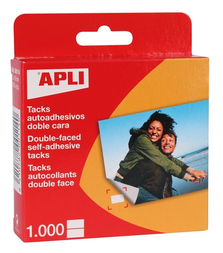 [00114] Apli Pack de 1000 Tacks Autoadhesivos Doble Cara - Tamaño 12x16mm - Ideal para Manualidades y Albumes - Libre de Acidos